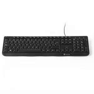 Clavier filaire noir NGS Matrix vu de face, posé à plat sur fond blanc, avec son câble qui sort vers l'arrière