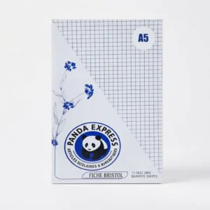 Fiches bristol quadrillées A5 Panda Express en paquet blanc de face, avec motif de quadrillage bleu et logo panda
