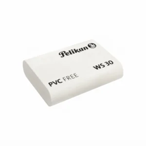 Gomme blanche Pelikan WS 30 vue de trois quarts, marquée « PVC FREE », posée sur fond blanc uni