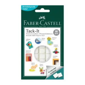 Pâte adhésive amovible Tack-It Faber-Castell blanc, sachet de face avec petits carrés blancs et mention 90 pcs
