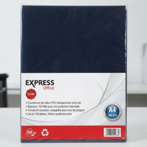 Couverture pvc transparente a4 sous film, paquet de 100 pièces Express Office 15/100e, vue de face